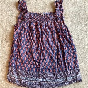 beachlunchlounge Blue and Brown Smocked Ruffled Tank Top